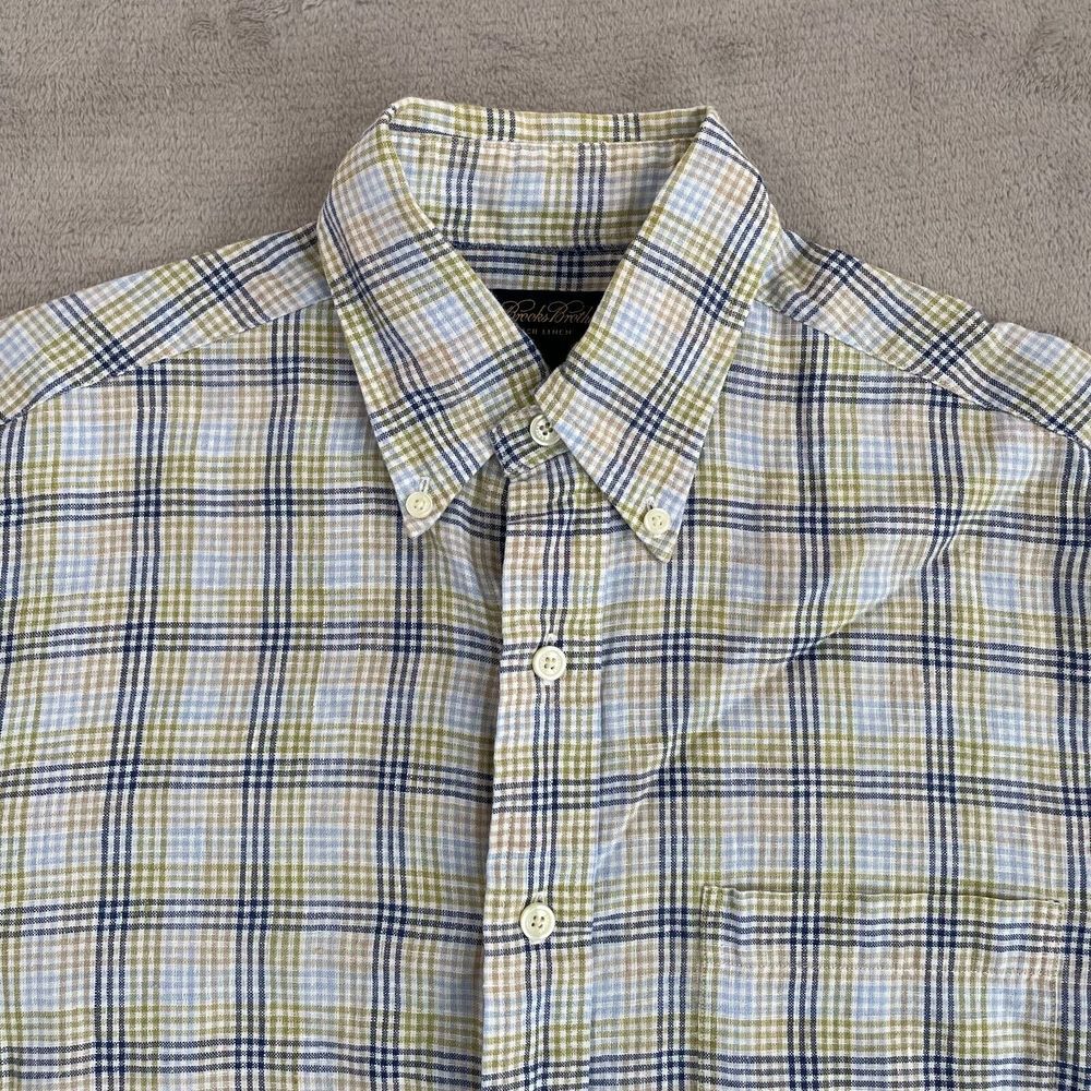 Brooks Brothers Shirt Men Small Multi Plaid 100% Irish Linen Short Sleeve NWOT